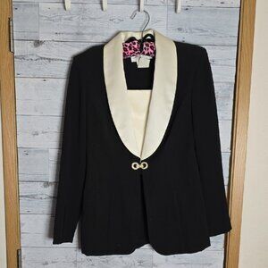 Vintage Dani Max Black White Blazer Jacket Size 4 Petite